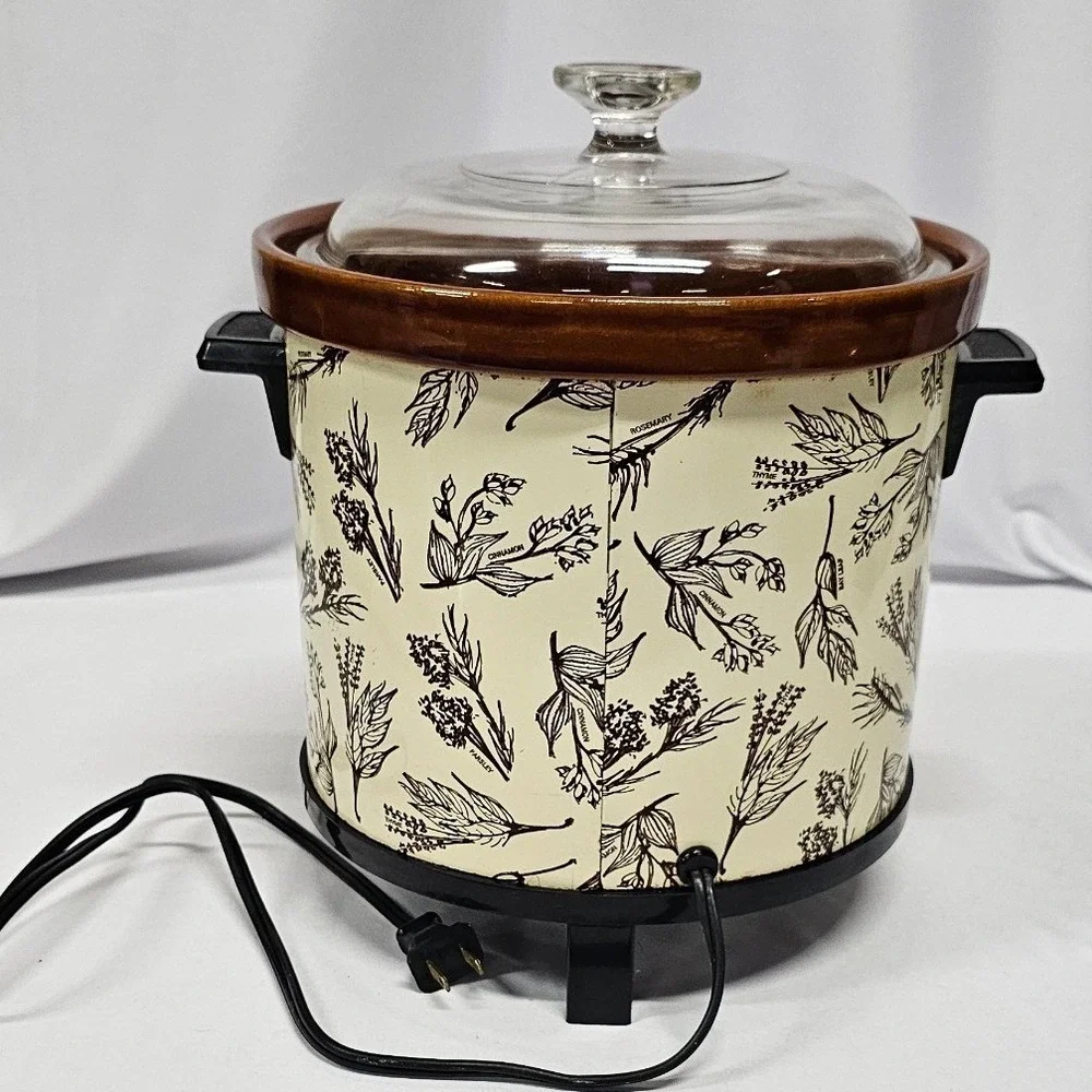 Hamilton Beach Simmer-On 4 Quart Slow Cooker Vintage Herb Pattern Model454 Pyrex